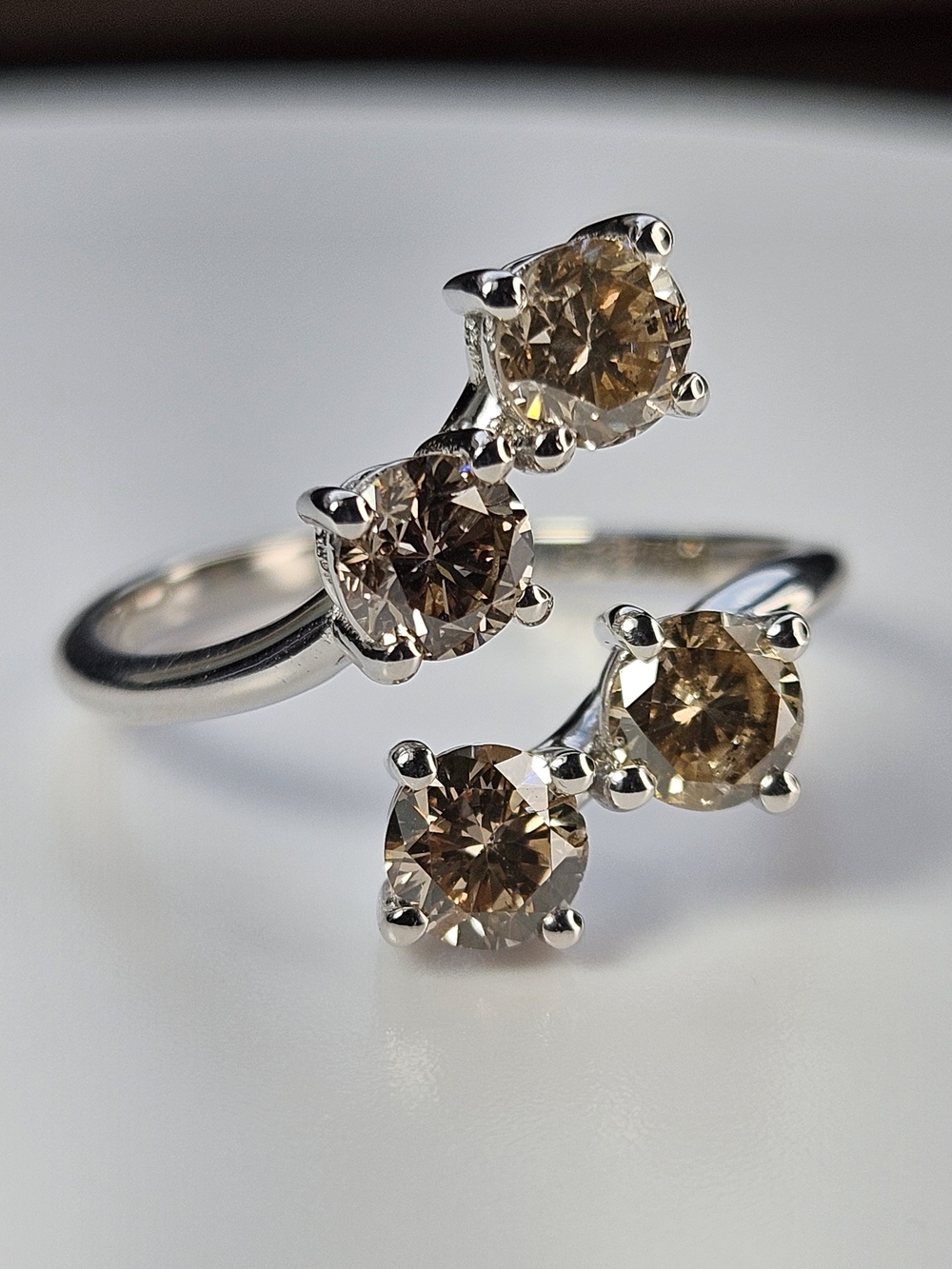 14kt. White Gold 1.49ctw. Champaign  Brown Diamond Bypass Cluster Ring